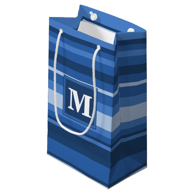 Monogram blue stripes small gift bag (Front Angled)