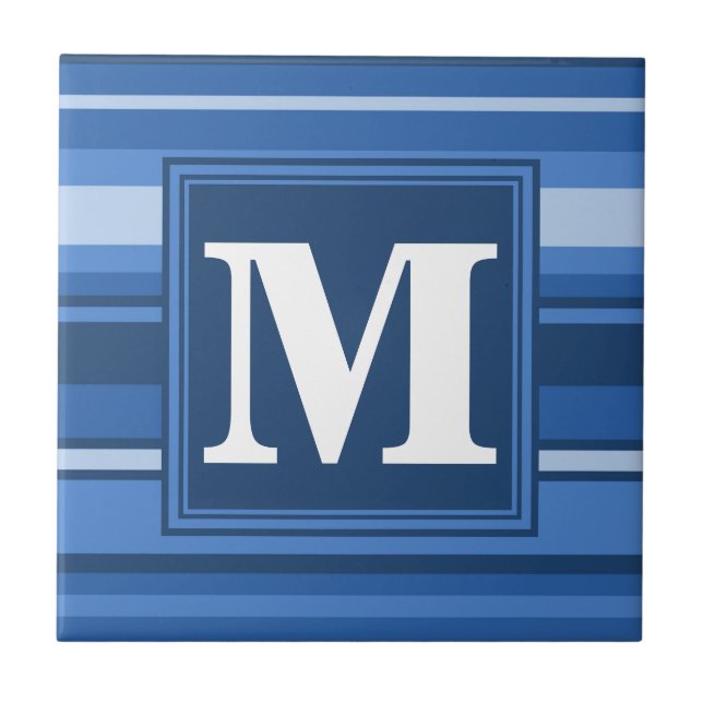 Monogram blue stripes tile (Front)