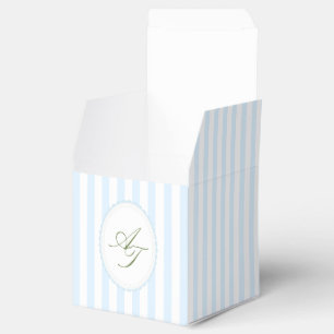 Monogram Blue Stripes Wedding Favor Box
