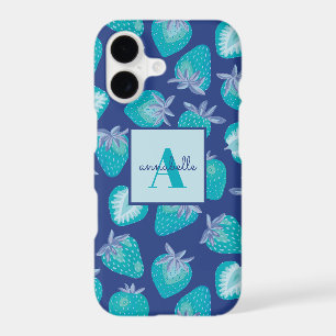 Monogram Blue Summer Strawberry Pattern