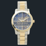 Monogram Blue Tartan Plaid Newlyweds Wedding Watch<br><div class="desc">Elegant commemorative wedding gift for the newlyweds allowing you add their surname,  monogram,  names and wedding date. Pattern here is a lovely deep navy blue tartan plaid with gold coloured calligraphy and wording. This tartan is the unique creation of Designer LeahG.</div>