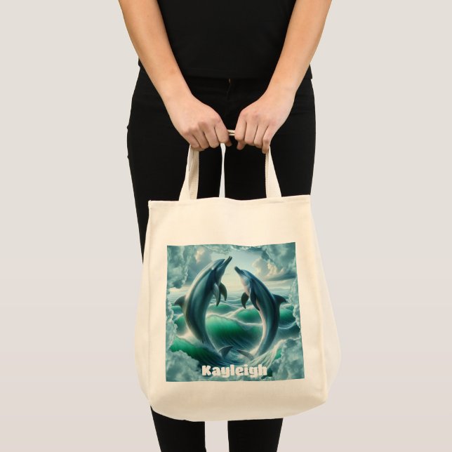 Monogram Blue Teal Dolphins Ocean | Tote Bag (Front (Product))