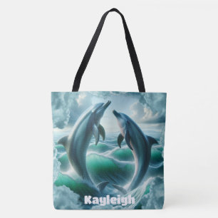 Monogram Blue Teal Dolphins Ocean   Tote Bag