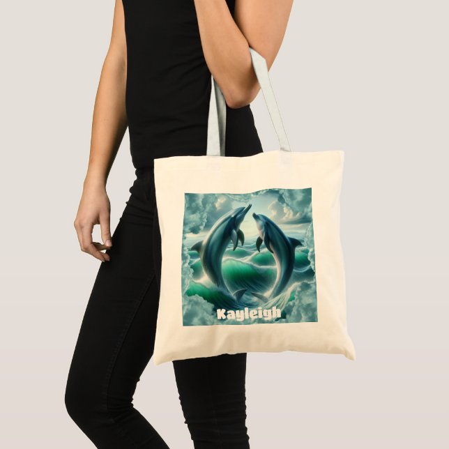Monogram Blue Teal Dolphins Ocean | Tote Bag (Front (Product))