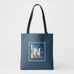 Monogram blue teal watercolor modern stylish cool tote bag