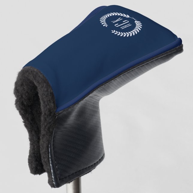 Monogram Blue Tones Laurel Wreath Golf Head Cover (3/4 Front)