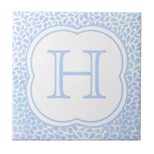 Monogram blue watercolor drops ceramic tile