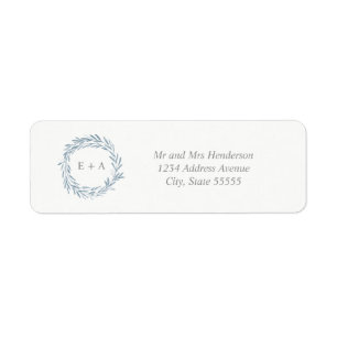 Monogram Blue Watercolor Wreath Return Address