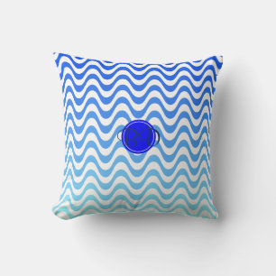 Monogram Blue Wave Pattern Throw Pillow
