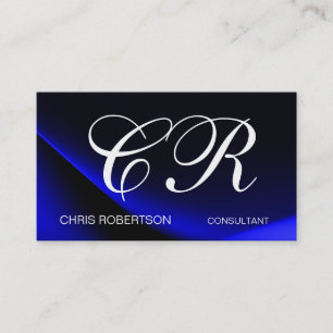 Monogram Blue White Business Card