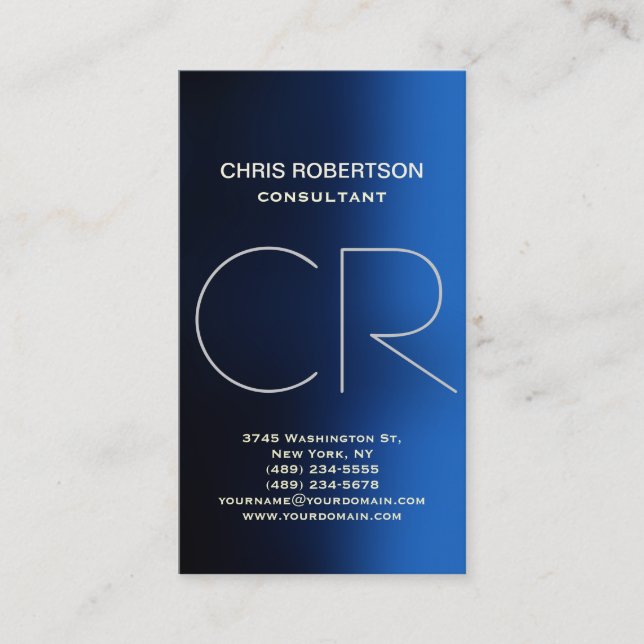 Monogram Blue White Business Card (Front)