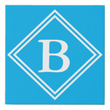 Monogram Blue white Frame, Initial Faux Canvas Pri