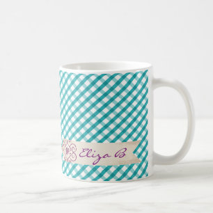 Monogram Blue White Gingham Pattern Mug