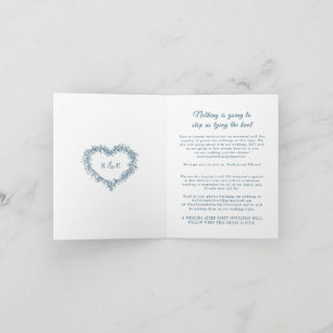 Monogram blue white mistletoe wedding live stream announcement