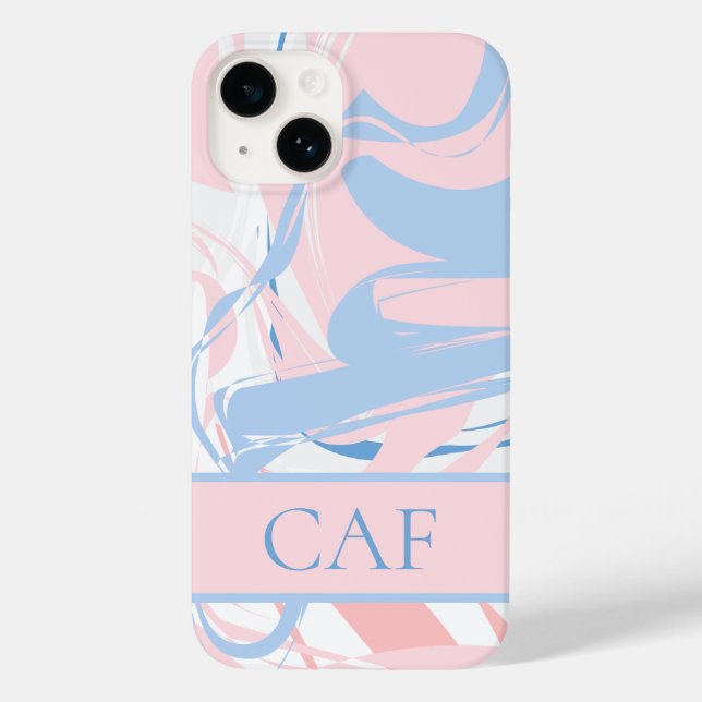 Monogram Blue White Pink Marble Swirl  Case-Mate iPhone Case (Back)
