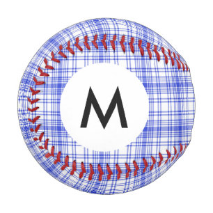 Monogram Blue White Plaid 2 Baseball