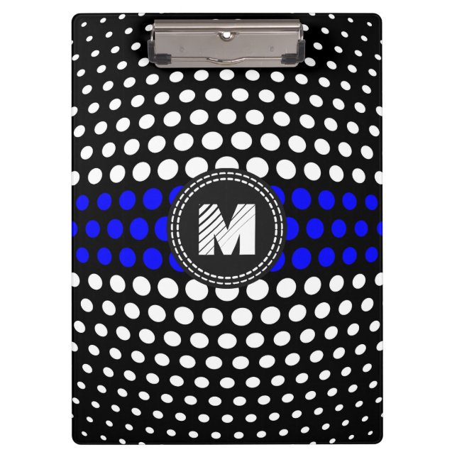Monogram Blue & White Polka Dots Pattern Clipboard (Front)