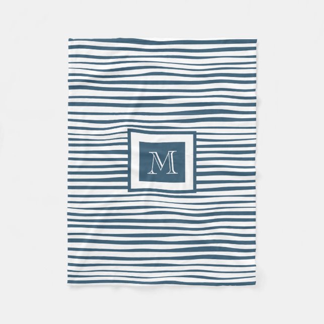  Monogram Blue White Stripe Fleece Blanket (Front)