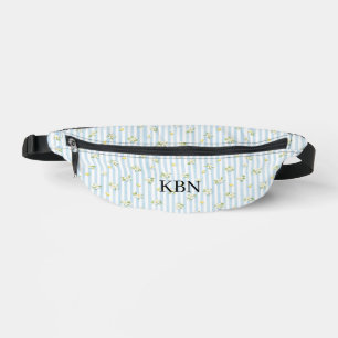 Monogram Blue White Stripes Lemons Mediterranean Fanny Pack