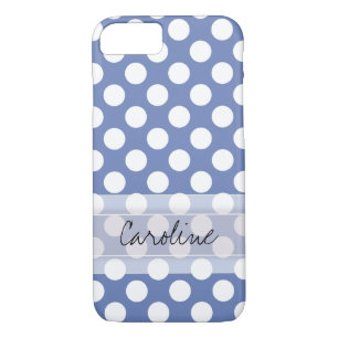 Monogram Blue White Trendy Fun Polka Dot Pattern iPhone 8/7 Case