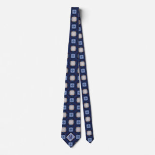 Monogram Blue & White Unique Pattern Design Men's Tie