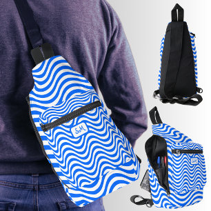 Monogram Blue White Wavy Stripes Psychedelic Sling Bag