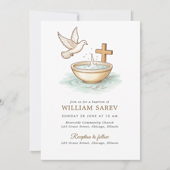 Monogram Blue Wreath Baptism Invitation for Boys (Front)