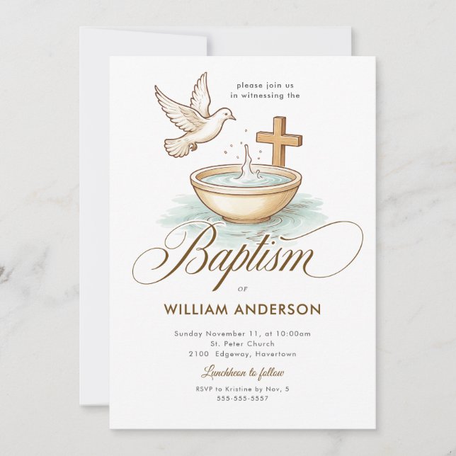 Monogram Blue Wreath Baptism Invitation for Boys (Front)