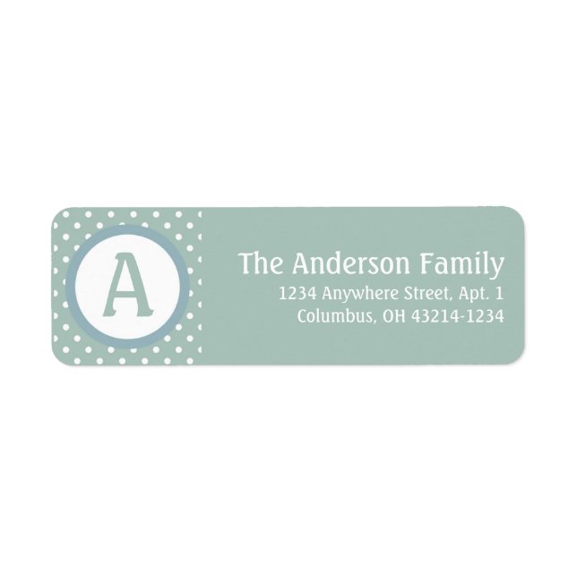 Monogram BlueGreen White Polka Dot Address Label (Front)