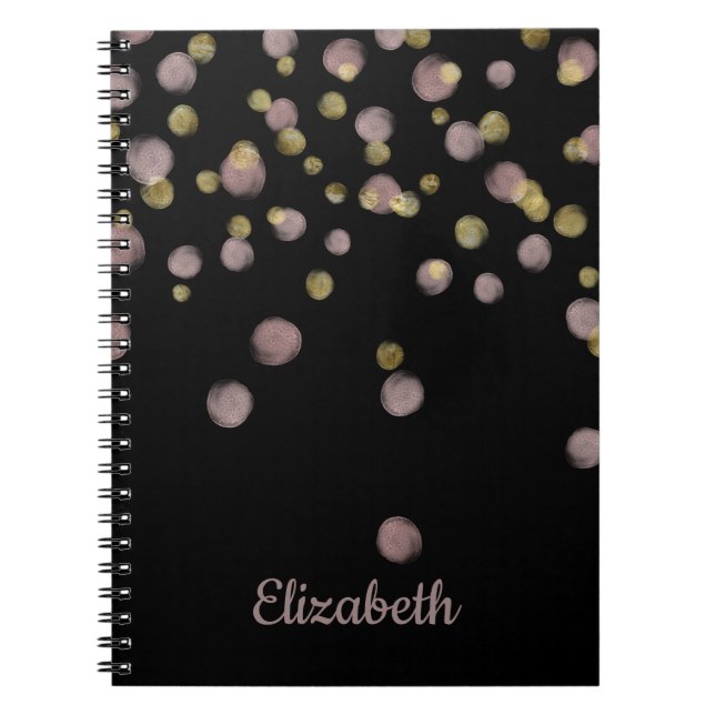 Monogram Blush and Gold Overlay on Black Notebook (Front)