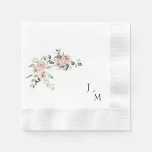 Monogram Blush Floral Wedding Coined Napkin