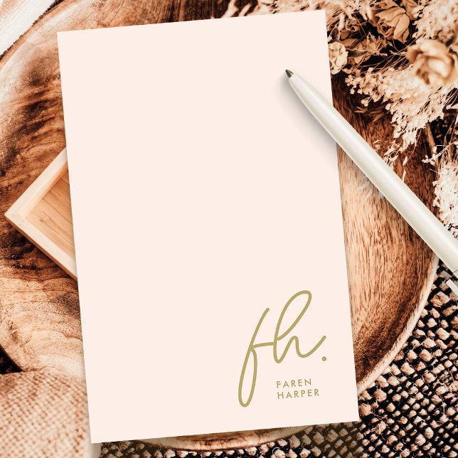 Monogram Blush Modern Chic Script Social Notecard (Creator Uploaded)