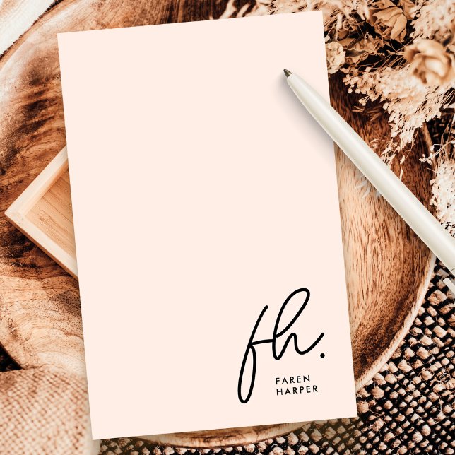 Monogram Blush Moderne Chic Script Carte pour note (Créateur téléchargé)