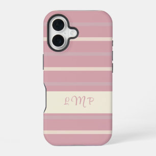Monogram Blush Pink and Cream Stripe Pattern iPhone 16 Case