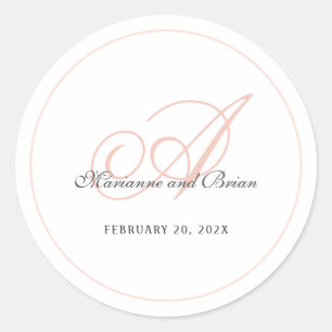 Monogram Blush Pink and White Classic Round Sticker