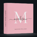 Monogram Blush Pink Black Script Office School Binder<br><div class="desc">Elegant Monogram Blush Pink Black White Script Name Home Office Professional Work Back to School Recipe 3 ring binder</div>