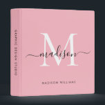 Monogram Blush Pink Black Script Office School Binder<br><div class="desc">Elegant Monogram Blush Pink Black White Script Name Home Office Professional Work Back to School Recipe 3 ring binder</div>
