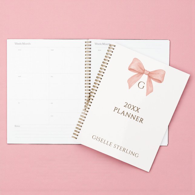 Monogram Blush Pink Bow Watercolor (Créateur téléchargé)