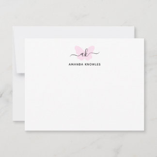 Monogram Blush Pink Butterfly Minimalist Girly Card