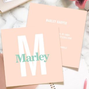 Monogram Blush Pink Cute Chic Bold Stylish Trendy Square Business Card