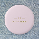Monogram Blush Pink | Elegant Gold Minimalist 2 Inch Round Button<br><div class="desc">A simple stylish custom monogram design in a gold modern minimalist typography on an elegant pastel blush pink background. The monogram initials and name can easily be personalized along with the feature line to make a design as unique as you are! The perfect bespoke gift or accessory for any occasion....</div>