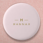 Monogram Blush Pink | Elegant Gold Minimalist 2 Inch Round Button<br><div class="desc">A simple stylish custom monogram design in a gold modern minimalist typography on an elegant pastel blush pink background. The monogram initials and name can easily be personalized along with the feature line to make a design as unique as you are! The perfect bespoke gift or accessory for any occasion....</div>
