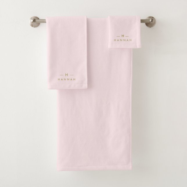Monogram Blush Pink | Elegant Gold Minimalist Bath Bath Towel Set (Insitu)