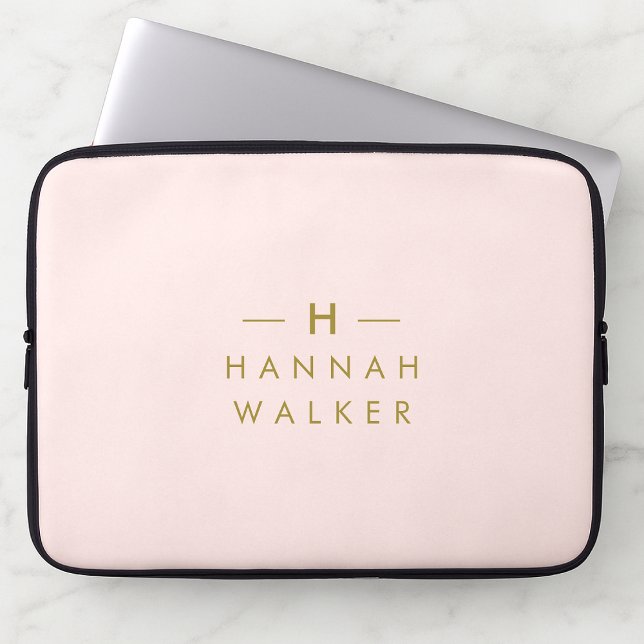 Monogram Blush Pink | Elegant Gold Minimalist Laptop Sleeve (Creator Uploaded)