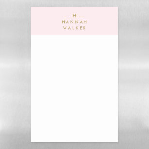 Monogram Blush Pink   Elegant Gold Minimalist Magnetic Dry Erase Sheet