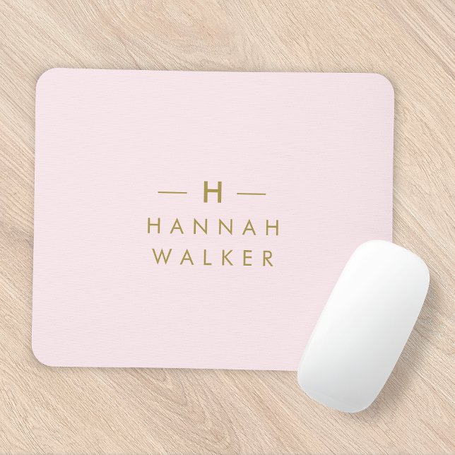 Monogram Blush Pink | Elegant Gold Minimalist Mouse Pad (Creator Uploaded)