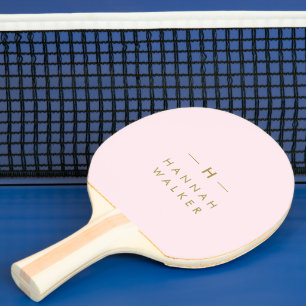 Monogram Blush Pink   Elegant Gold Minimalist Ping Pong Paddle