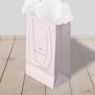 Monogram Blush Pink   Elegant Gold Minimalist Small Gift Bag