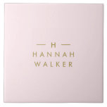 Monogram Blush Pink | Elegant Gold Minimalist Tile<br><div class="desc">A simple stylish custom monogram design in a gold modern minimalist typography on an elegant pastel blush pink background. The monogram initials and name can easily be personalized along with the feature line to make a design as unique as you are! The perfect bespoke gift or home accessory.</div>