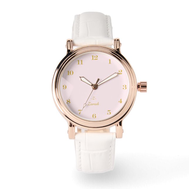 Monogram Blush Pink | Elegant Gold Minimalist  Watch (Front)